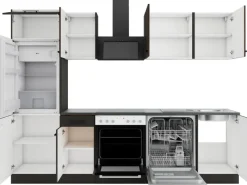 Hot Optifit Rimini409/Madrid420 Küchenzeile 270 cm Rillendekor Nussbaum/ Anthrazit