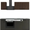 Optifit Herde<Rimini409/Madrid420 Küchenzeile 210 cm Rillendekor Nussbaum/ Anthrazit