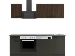 Optifit Herde<Rimini409/Madrid420 Küchenzeile 210 cm Rillendekor Nussbaum/ Anthrazit
