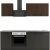 Optifit Rimini409/Madrid420 Küchenzeile 210 cm Rillendekor Nussbaum/ Anthrazit< Herde|Kochfelder