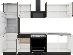 Optifit Winkelküchen<Rimini409/Madrid420 Küchenzeile 270 cm Rillendekor Nussbaum/ Anthrazit