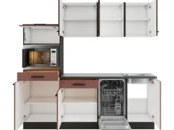 Optifit Kühlschränke|Winkelküchen<Rimini409/Nizza407 Küchenzeile 210 cm Rilllendekor Nussbaum / Rostrot