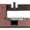 Outlet Optifit Rimini409/Nizza407 Küchenzeile 270 cm Rilllendekor Nussbaum / Rostrot