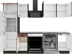 Outlet Optifit Rimini409/Nizza407 Küchenzeile 270 cm Rilllendekor Nussbaum / Rostrot