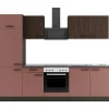 Optifit Kühlschränke|Winkelküchen<Rimini409/Nizza407 Küchenzeile 270 cm Rilllendekor Nussbaum / Rostrot
