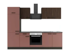Optifit Kühlschränke|Winkelküchen<Rimini409/Nizza407 Küchenzeile 270 cm Rilllendekor Nussbaum / Rostrot