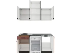 Optifit Miniküchen|Winkelküchen<Rimini409/Nizza407 Miniküche 150 cm Rilllendekor Nussbaum / Rostrot