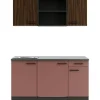 Optifit Miniküchen|Gefrierschränke<Rimini409/Nizza407 Miniküche 150 cm Rilllendekor Nussbaum / Rostrot