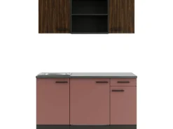 Optifit Miniküchen|Gefrierschränke<Rimini409/Nizza407 Miniküche 150 cm Rilllendekor Nussbaum / Rostrot