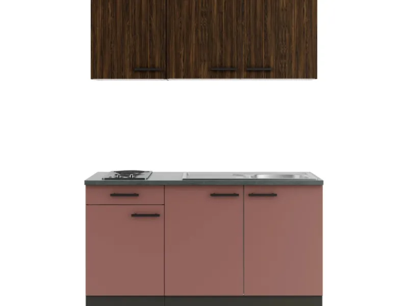 Online Optifit Rimini409/Nizza407 Miniküche 150 cm Rilllendekor Nussbaum / Rostrot