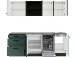 Optifit Rimini409/Verona405 Küchenzeile 210 cm Rillendekor Nussbaum / Steingrün< Gefrierschränke|Kühlschränke