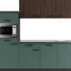 Discount Optifit Rimini409/Verona405 Küchenzeile 210 cm Rillendekor Nussbaum / Steingrün