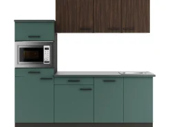 Discount Optifit Rimini409/Verona405 Küchenzeile 210 cm Rillendekor Nussbaum / Steingrün