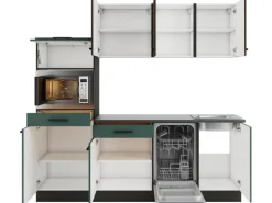 Discount Optifit Rimini409/Verona405 Küchenzeile 210 cm Rillendekor Nussbaum / Steingrün