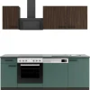 Optifit Rimini409/Verona405 Küchenzeile 210 cm Rillendekor Nussbaum / Steingrün< Winkelküchen