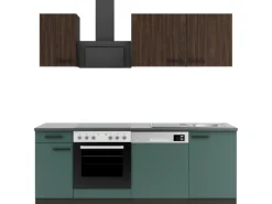 Optifit Rimini409/Verona405 Küchenzeile 210 cm Rillendekor Nussbaum / Steingrün< Winkelküchen