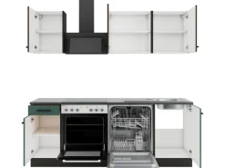 Optifit Rimini409/Verona405 Küchenzeile 210 cm Rillendekor Nussbaum / Steingrün< Winkelküchen