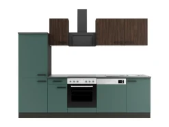 Optifit Kühlschränke|Winkelküchen<Rimini409/Verona405 Küchenzeile 270 cm Rillendekor Nussbaum / Steingrün