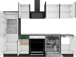 Optifit Kühlschränke|Winkelküchen<Rimini409/Verona405 Küchenzeile 270 cm Rillendekor Nussbaum / Steingrün