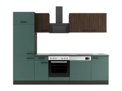 Optifit Rimini409/Verona405 Küchenzeile 270 cm Rillendekor Nussbaum / Steingrün< Winkelküchen