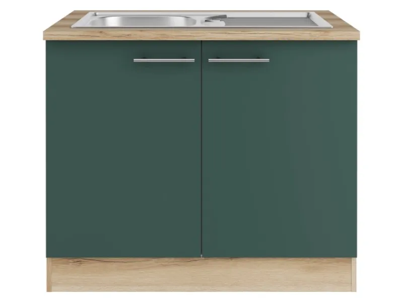 Optifit Küchenschränke<Savona405 Küchen-Spülenunterschrank 100 cm Steingrün
