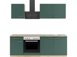 Optifit Savona405 Küchenzeile 210 cm Steingrün< Herde|Kochfelder