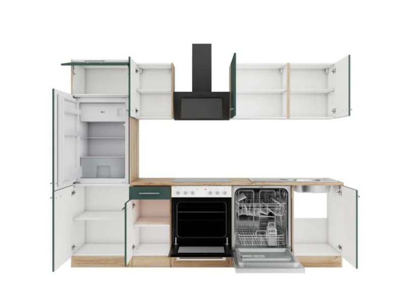 Optifit Savona405 Küchenzeile 270 cm ohne E-Geräte Steingrün< Kühlschränke