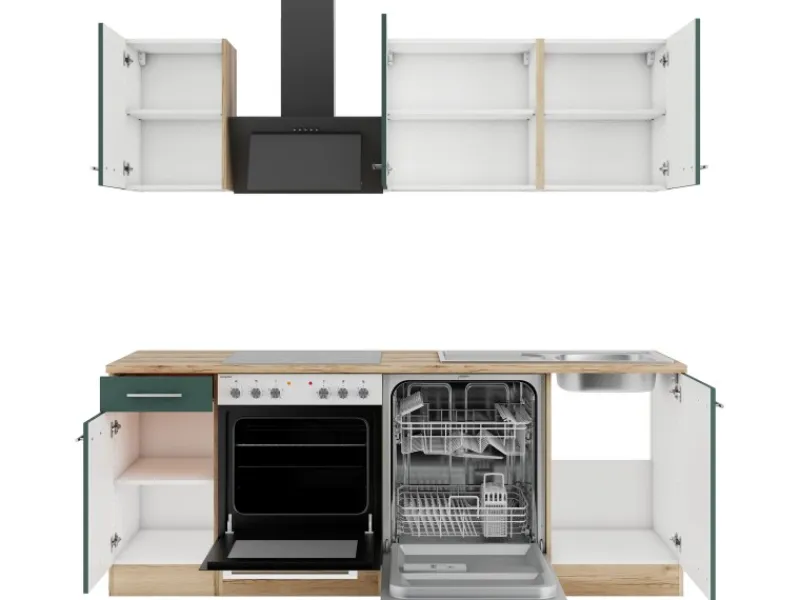 Optifit Savona405 Küchenzeile 210 cm Steingrün< Einbauküchen|Winkelküchen
