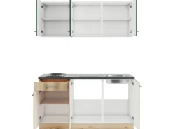 Optifit Miniküchen|Kochfelder<Savona405/Livorno290 Miniküche 150 cm Steingrün / Wildeiche Nachbildung