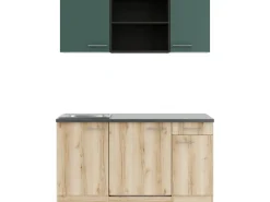 Outlet Optifit Savona405/Livorno290 Miniküche 150 cm Steingrün / Wildeiche Nachbildung