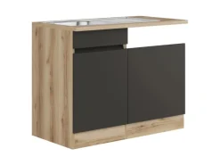 Optifit Küchenschränke<Spülenunterschrank m. Einbauspüle 110cm Noah420 Anthra. WildEiche NB