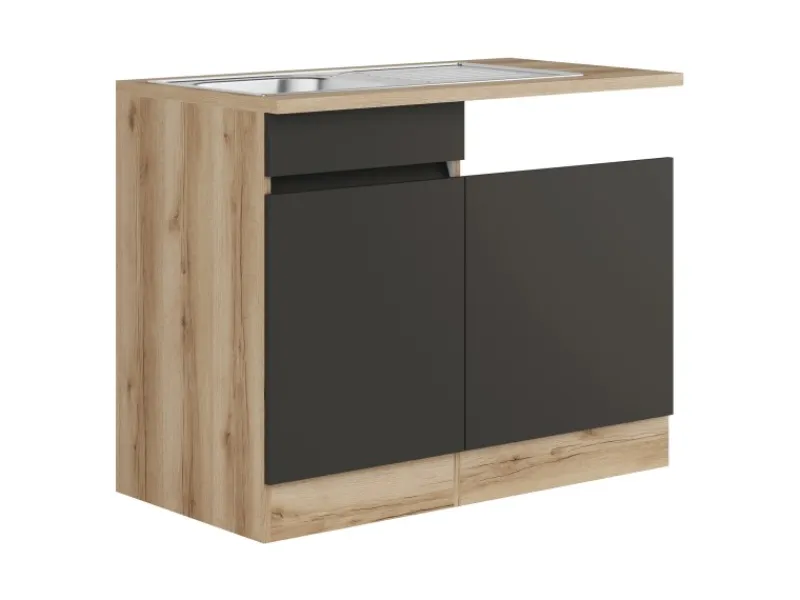 Optifit Küchenschränke<Spülenunterschrank m. Einbauspüle 110cm Noah420 Anthra. WildEiche NB