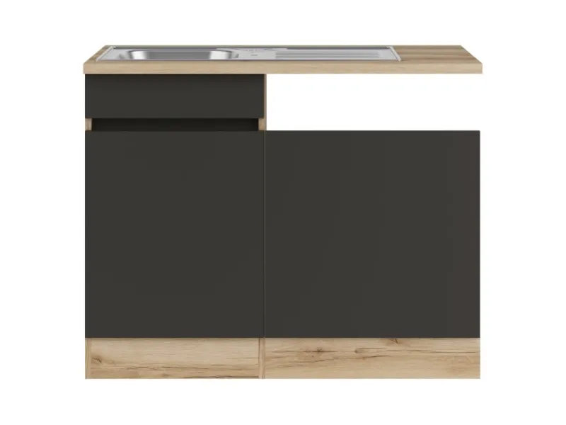 Optifit Küchenschränke<Spülenunterschrank m. Einbauspüle 110cm Noah420 Anthra. WildEiche NB