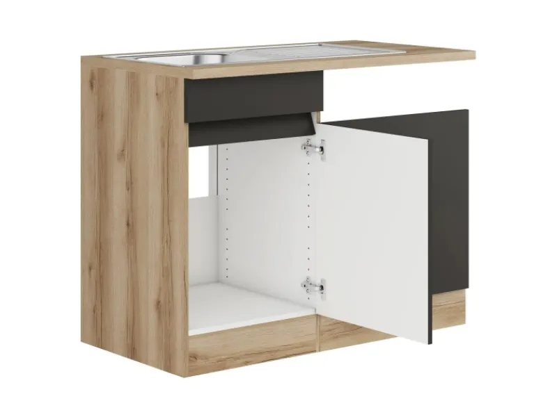 Optifit Küchenschränke<Spülenunterschrank m. Einbauspüle 110cm Noah420 Anthra. WildEiche NB