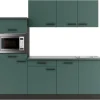 Optifit Kochfelder|Kühlschränke<Verona405 Küchenzeile 210 cm ohne E-Geräte Steingrün