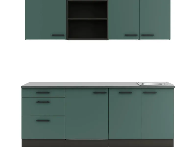 Optifit Verona405 Küchenzeile 210 cm Steingrün< Kochfelder|Winkelküchen
