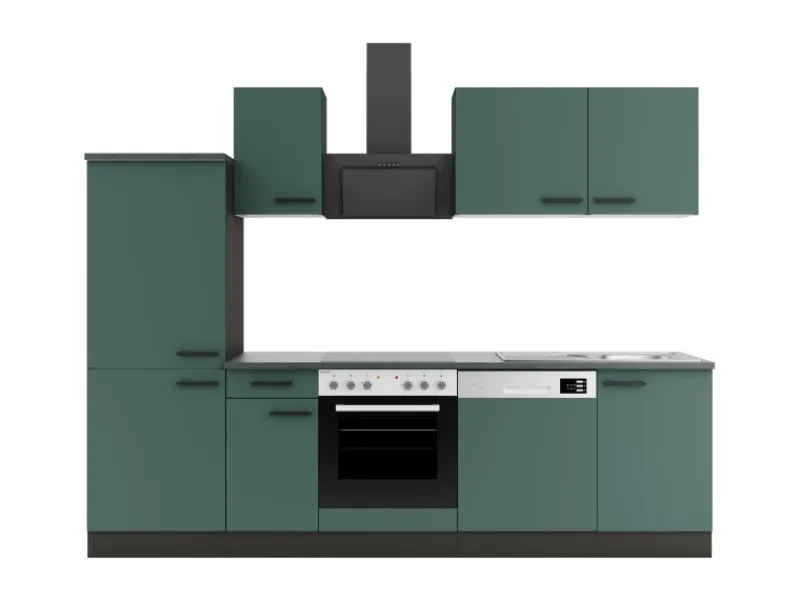 Optifit Verona405 Küchenzeile 270 cm Steingrün< Herde|Kühlschränke
