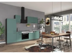 Optifit Verona405 Küchenzeile 270 cm Steingrün< Herde|Kühlschränke