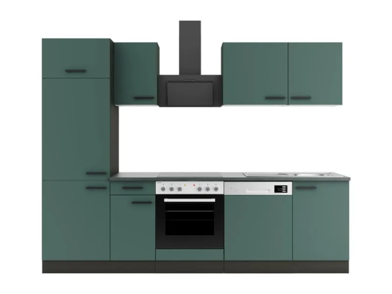 Optifit Verona405 Küchenzeile 270 cm Steingrün< Herde|Kühlschränke