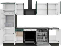 Optifit Verona405 Küchenzeile 270 cm Steingrün< Herde|Kühlschränke