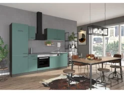 Optifit Verona405 Küchenzeile 270 cm Steingrün< Herde|Kühlschränke