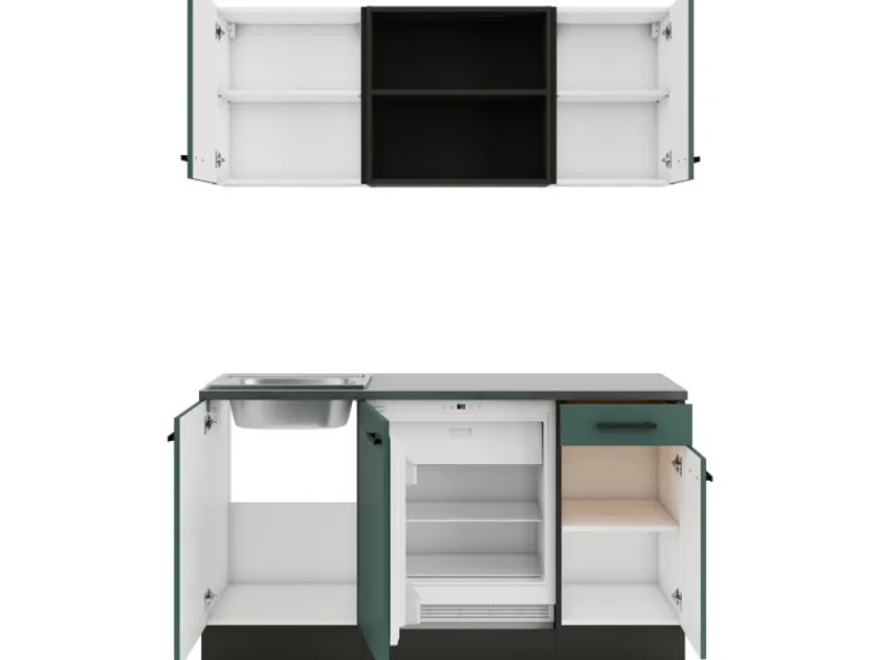 Optifit Verona405 Miniküche 150 cm Steingrün< Miniküchen|Kühlschränke
