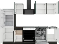 Optifit Verona405/Madrid420 Küchenzeile 270 cm Steingrün / Anthrazit< Kühlschränke|Winkelküchen
