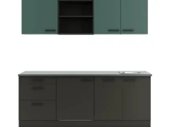 Optifit Kühlschränke|Winkelküchen<Verona405/Madrid420 Küchenzeile 210 cm Steingrün / Anthrazit