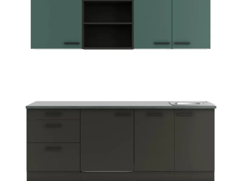 Optifit Kühlschränke|Winkelküchen<Verona405/Madrid420 Küchenzeile 210 cm Steingrün / Anthrazit