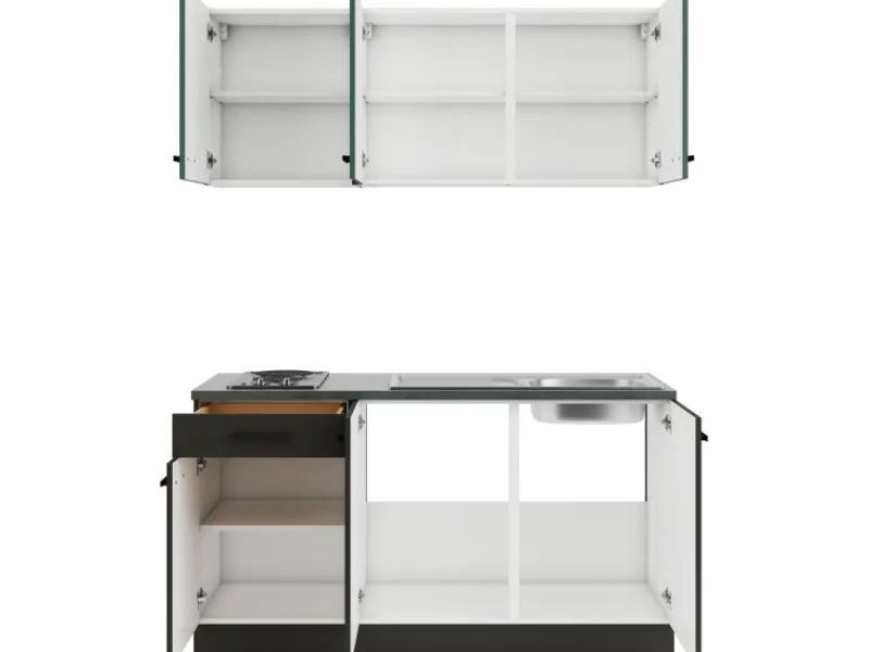 Optifit Miniküchen|Kochfelder<Verona405/Madrid420 Miniküche 150 cm Steingrün / Anthrazit