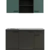 Optifit Miniküchen|Kühlschränke<Verona405/Madrid420 Miniküche 150 cm Steingrün / Anthrazit