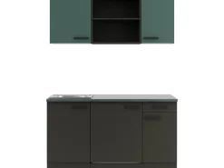 Optifit Miniküchen|Kühlschränke<Verona405/Madrid420 Miniküche 150 cm Steingrün / Anthrazit