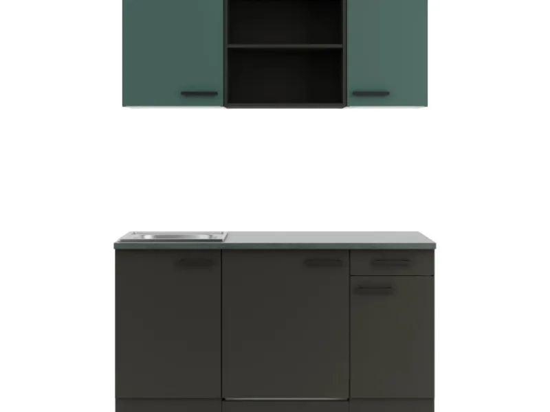 Optifit Miniküchen|Kühlschränke<Verona405/Madrid420 Miniküche 150 cm Steingrün / Anthrazit