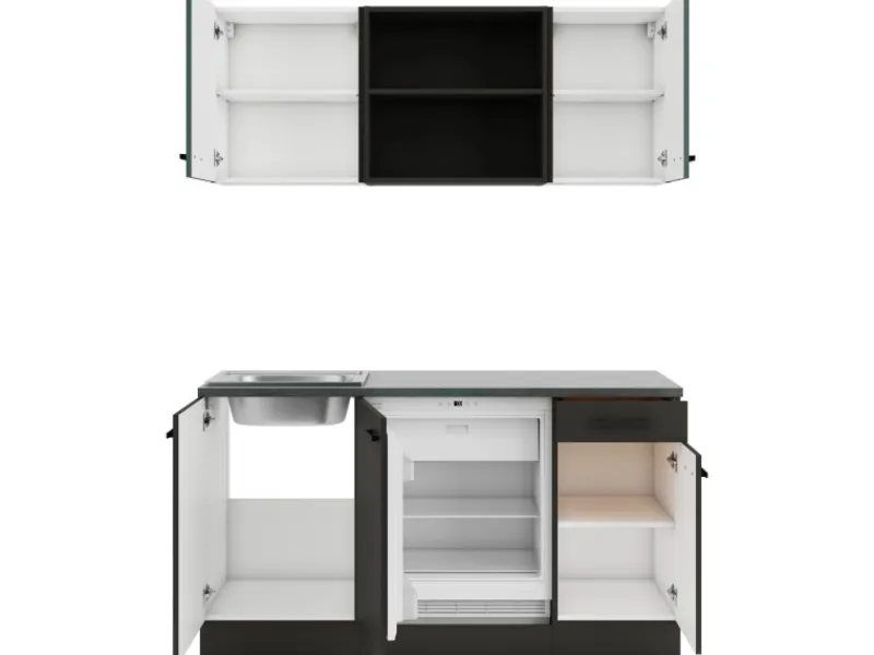 Optifit Miniküchen|Kühlschränke<Verona405/Madrid420 Miniküche 150 cm Steingrün / Anthrazit